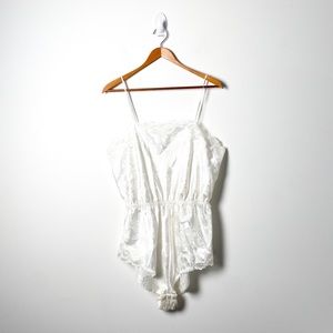 Vintage White Floral Lace Silky Bodysuit